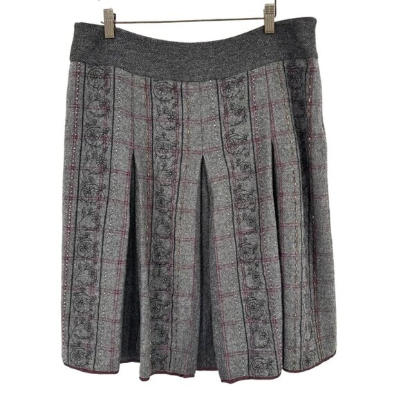 Ann Taylor Loft Size 14 Womens Pleated Gray Plaid Skirt wool blend beaded - Picture 1 of 8